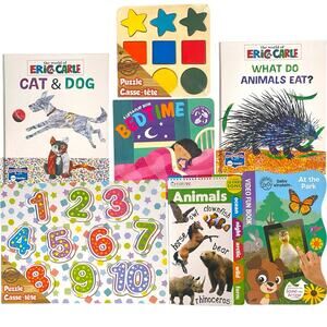 Toddler Educational Gift Set – Books, Wooden Puzzle, Numbers, Animals & More